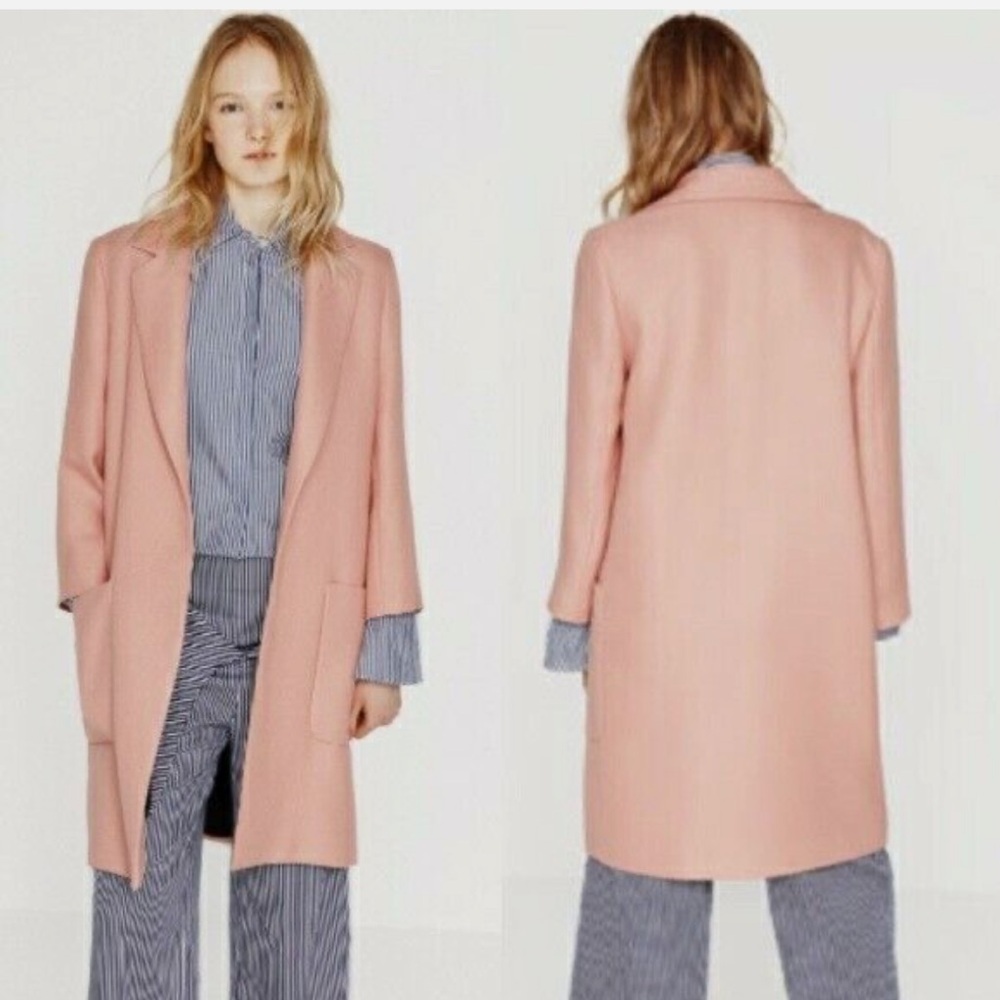 Zara Open Front Boyfriend Pink Coat XS